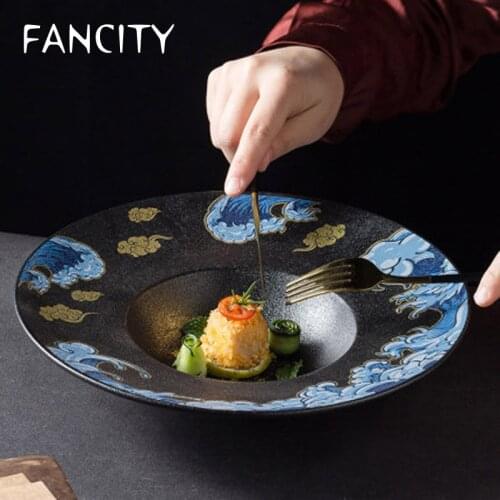 FANCITY Japanese style household ceramic straw hat bowl net red cloud soup plate creative western pasta salad pre-dinner soup