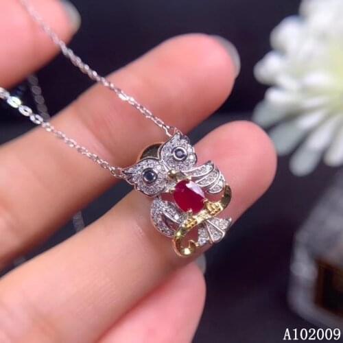 KJJEAXCMY fine jewelry 925 Sterling Silver inlaid natural ruby fashion owl girl new Pendant Necklace support test