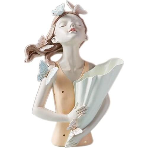 Creative Resin Statue Vase Home Decoration Figure Statue Flowerpot Butterfly Girl Countertop Vase