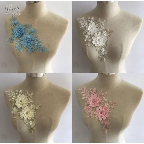 New arrive ABS pearl Embroidery Fabric Applique Collar Dress DIY Lace Neckline 3D Flower Sewing Decorative Clothing Accessories