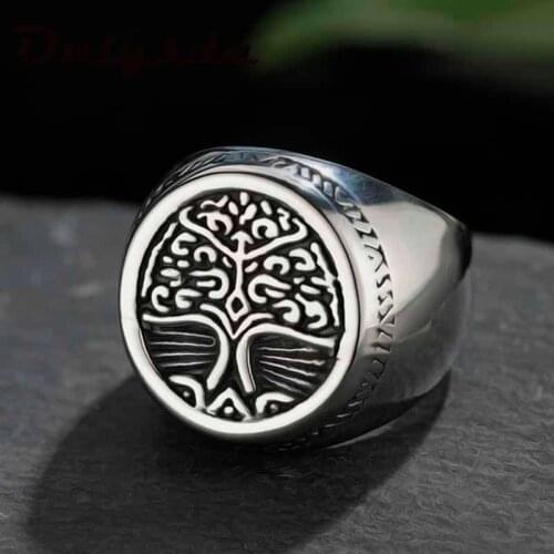 Charm Stainless Steel Tree of Life Signet Ring Classic Men Viking Amulet Rings Nordic Jewelry Punk Rock Lucky Anel