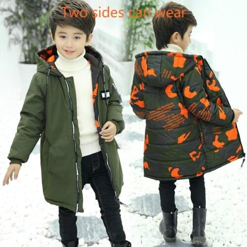 Baby Boy Clothes Winter Thick Warm Down Jacket Cotton Fashion Camouflage Print Hooded Jacket Long Cotton Boys Cotton Coat