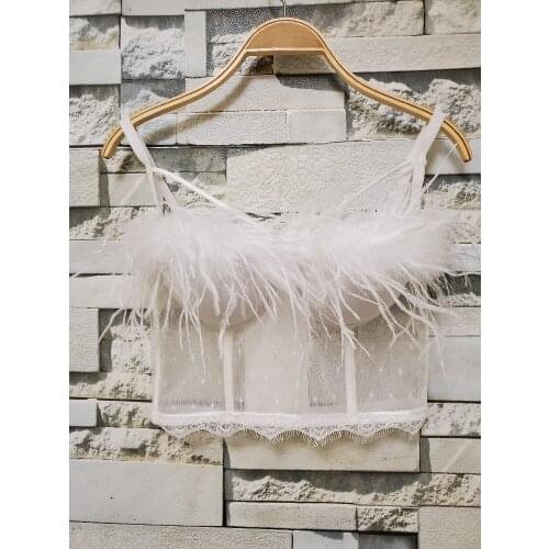 Solid Color Mesh Lace Feather Camisole New Autumn and Winter White Vest Tube Crop Tops Women Sexy Short Bustier Camis K545