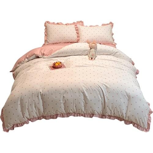 Bed Sheet Four-Piece Quilt Cover Girls Heart Ins Princess Style Bed Three-Piece Nordic Style Washed Cotton Four Seasons