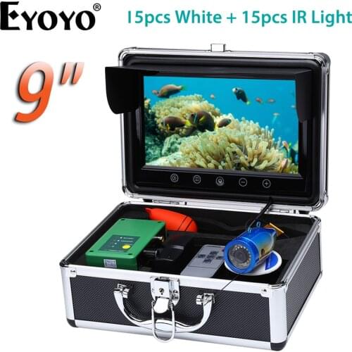 Eyoyo EF09 Fish Finder Underwater Fishing Camera 9" 1000TVL Waterproof Video Under water Camera 15 PCS Infrared Lamp White LED