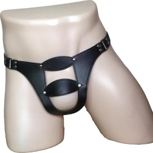 Sexy Men Faux Leather Open Bulge Brief Shorts Male Harness Restraint G-String Underwear Lingerie Fetish Costume