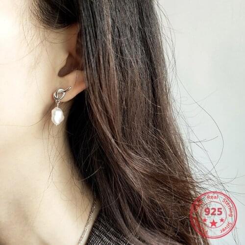 Pure 925 Silver European American New Design Creative Concise Baroque Pearl Stud Earrings Fine Jewelry