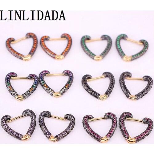 5Pair 19*18MM, Fashion gold color rainbow cz Cubic Zirconia Charms heart hoop earring for women