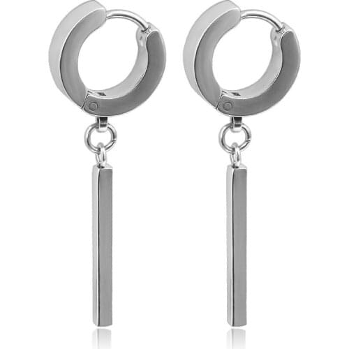 1 Pair Fashion Punk Vertical Bar Stainless Steel Dangle Earring Sliver Black Pendant Piercing Jewelry for Men Women