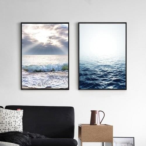 Nordic Decoration Home Art Posters and Prints Blue Sea Scenery Painting Modular Seascape Canvas Wall Pictures for Living Room