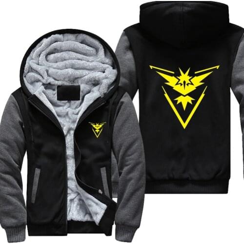 USA Plus EU American Size Pokemon Go Team Valor Team Mystic Team Instinct Cosplay Jacket Sweatshirts Thicken Hoodie Zipper Coat