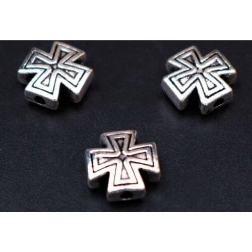 WKOUD 10pcs Silver Plated 2mm 3D Small Hole Beads Crosses Charm Religious Necklace Bracelet DIY Metal Jewelry Accessories10mm