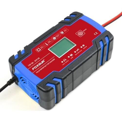FOXSUR Car battery charger 12V 8A 24V 4A Automatic Smart Battery Charger repair type high power start and stop battery charger