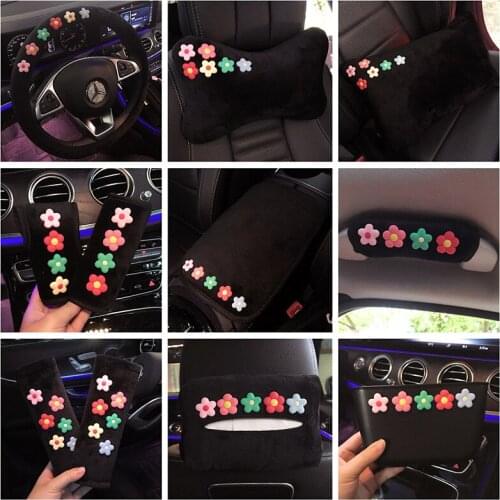 Car Head Pillow Handbrake Shift Review Mirror Cover Seat Belt Shoulder Protection Steering Wheel CoverFemale Interior