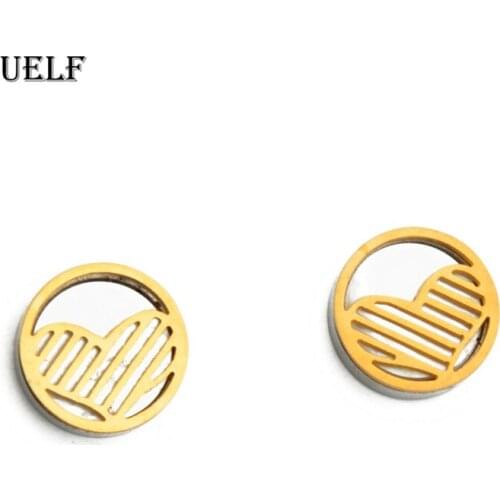 Uelf 2019 New Fashion Stud Earrings Geometric Shell Heart Round Stud Earrings For Women Hollow Metal Circle Oorbellen