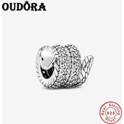 Fit Original Pandora Charms 925 Sterling Silver Bracelet Sparkling Wrapped Snake Charm Bead Women Silver Fasion Jewelry Berloque