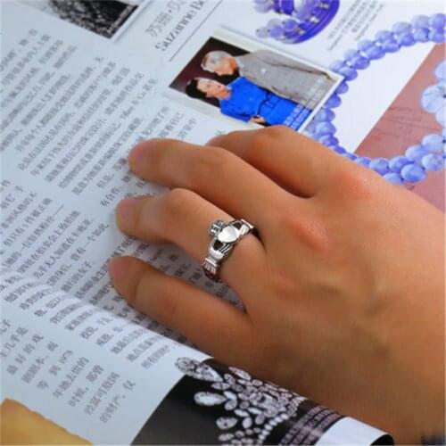 Womens Silver Color Stainless Steel Lrish Claddagh Promise Friendship Band Ring