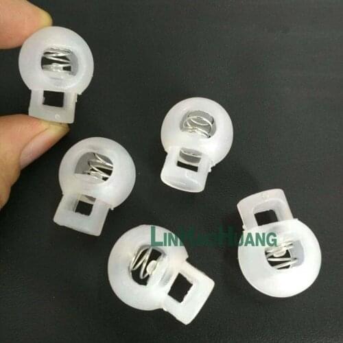 100pcs/lot transparent plastic round ball cord lock end toggles spring clip stoppers for 6-7mm bungee shock cord 2017061301