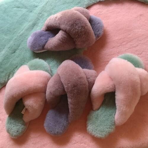 2020 New Style 100% Natural Sheepskin Fur Slippers Female Winter Slippers Women Warm Indoor Slippers Soft Wool Lady Home Shoes