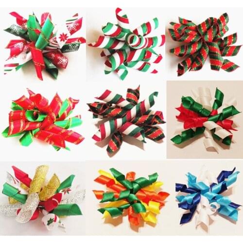 100pcs Handmade Dog Hair Bows for Christmas Dog Accessories Dog Grooming Bows With Rubber Bands Pet Supplies