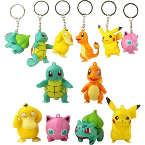 6pcs/Set 3-6cm Pokemon Anime Pikachu Charmander Squirtle Bulbasaur Psyduck Animals Pet Action Model Toys Keychain Brinquedos
