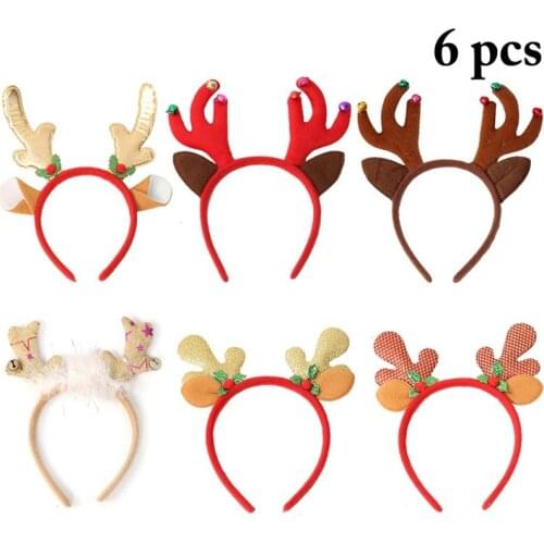 6PCS Christmas Headband Antler Bell Hair Hoop Christmas Headband Cute Holiday Headband Hair Hoop