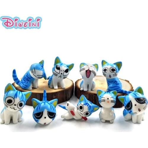 9pcs Japan Cheese Cat Model Cartoon Figurines Wedding Doll Miniatures Landscape Baby House Decoration Girl toy DIY accessories