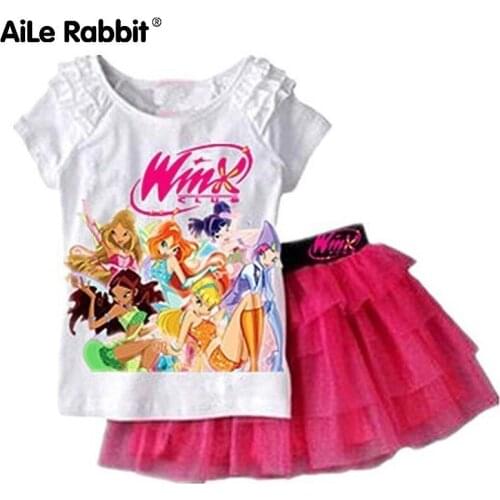 Aile Rabbit Girls Fashion Clothes Set Short Sleeve Tops 2 Pieces Cartoon Beauty Girl Win X Outing Costume Party K1