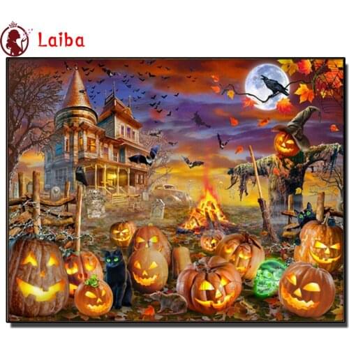 Diamond Painting Halloween Rhinestone Art Full Square Diamond Embroidery House Landscape 5D DIY pumpkin lantern Home Decor Gift