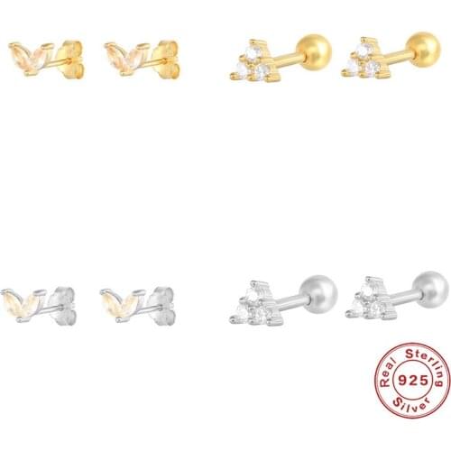 Canner 925 Sterling Silver Thread Piercing Ear Bone Cartilage Earrings for Women Minimalist CZ Zircon Stud Earrings Brincos