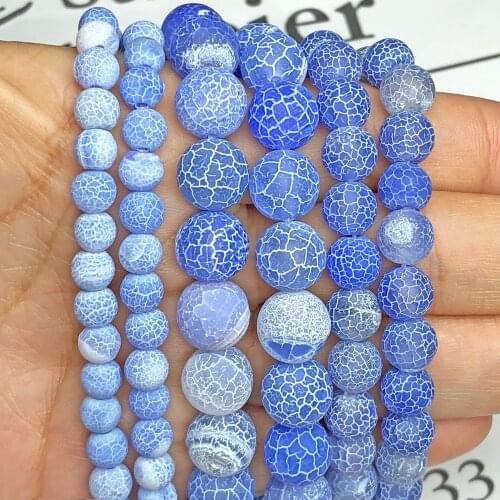 Natural Frost Matte Cracked Dragon Vein Blue Dream Fire Agates Stone Loose Spacer Beads For Jewelry Making DIY Charm Bracelets