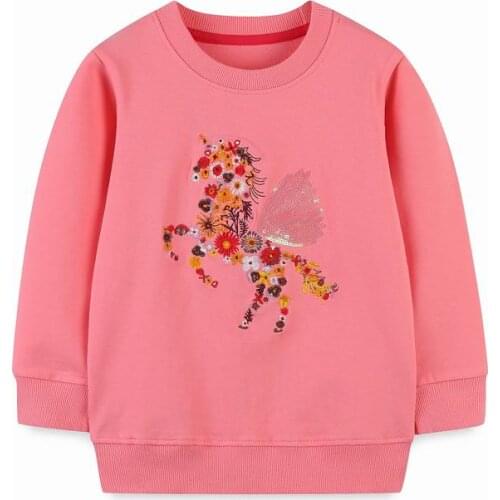 AOSTA BETTY Boys and Girls Long Sleeves Pink Sequined Unicorn Pattern Round Neck Sweatshirts Kids Autumn Childrens Clothing