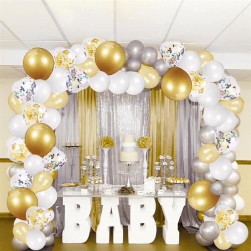 Baby Boy Girl Baptism Party Favor Heart Shape Confetti Latex Balloon Gold White Gray Mixed Size for Birthday Wedding Decor