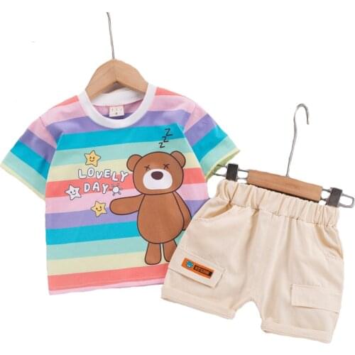 Cute Bear Toddler Girls Clothing Set Pure Cotton T-Shirt And Pants 2 Pcs Suit For Kids 1-5 Years Children Birthday Present