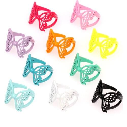 EYIKA New Luxury Rainbow Color Enamel Copper Hollow Butterfly Open Rings for Women Girls Jewelry Charm Vintage Friends Gifts