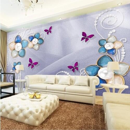 Customized seamless mural luxury European silk diamonds pearl flower wallpaper bedroom living room TV background wallpaper