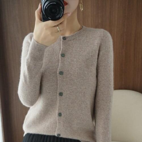 Cashmere Cardigan Womens Loose Sweater Spring Autumn/Winter 100% Pure Wool Sweater Knitted Jacket Woman Casual Basic Shirt