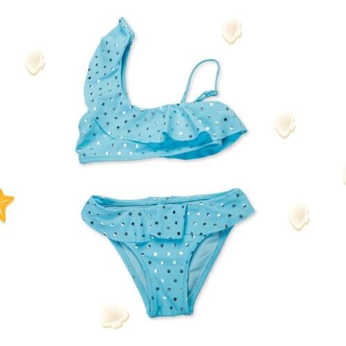 2pcs Toddler Baby Girls Swimsuits Set Children Dot Print One Shoulder Irregular Bikini Beachwear Cute Bathing Swimwear 2021