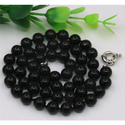 New Fashion Natural Black Agates jades Stone 8mm 10mm Round Beads Forwoman Jewelry Necklace Gift Clavicle Chain 18inch Y99