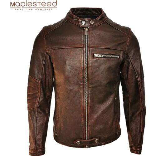 Vintage Red Brown Men Leather Jacket 100% Genuine Cowhide Biker Jackets Soft Slim Fit Men Motorcycle Coat Spring Autumn M597