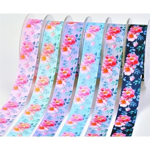 New 25mm 5 Yards Flower Garment Printing Polyester Ribbon Hair Bow Sewing