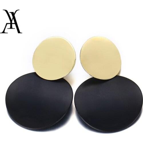 Fashion Black Gold Color Double Circle Round Dangle Earrings For Women Simple Metal Geometric Earrings Aretes Statement Jewelry