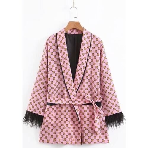 Fashion Women XL65-2105 European and American fashion suit jacket with fringed print