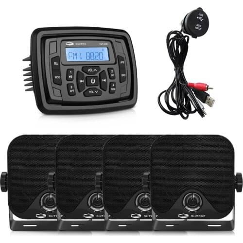 Marine Radio Bluetooth Stereo Audio Receiver Sound System Car MP3 Player For RV UTV Pool+4inch Marine Speakers+Boat USB Cable