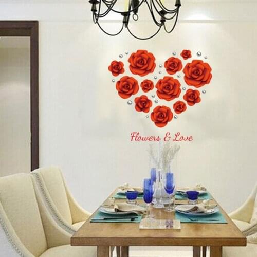 Fantastic Red Rose Wall Stickers For Bedroom Decoration Diy Flower Mural Art Home Decals