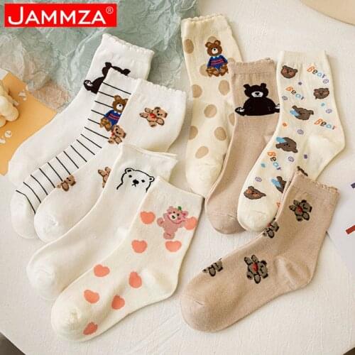 New Cute Animal Bear Socks Woman Short for Autumn Cotton Crimping Kawaii Gift for Daughter College Style Happy Socks B010