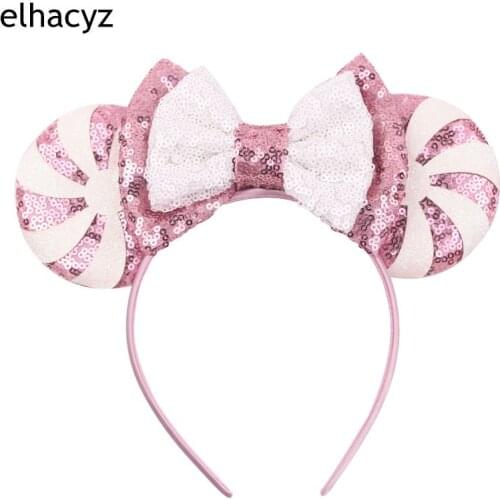 Cute 3.3'' Lollipop Sequins Mouse Ears Bow Headband Candy Hairband Women Festival Party Headwear Girls Kids DIY Hair Accessories