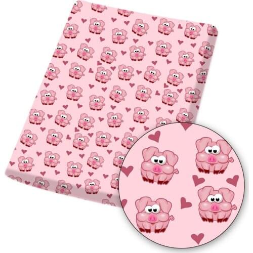 Polyester Cotton Fabric Cute Pig Printed Cloth Fabrics Sheet Cartoon Animals For DIY Dress Patchwork Sewing Supplies 45*145cm/pc