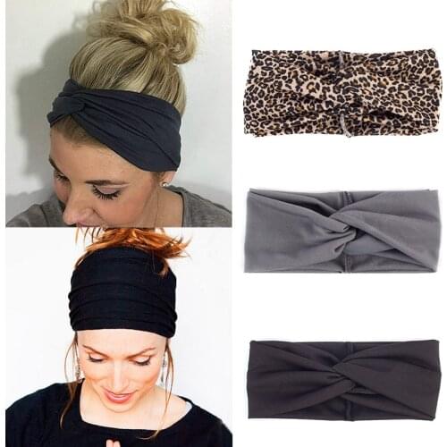 Fashion Women Headband Leopard Solid Cross Knot Hair Band Lady Ear Warmer Elastic Hairband Sports Yoga Turban Hair Accessories