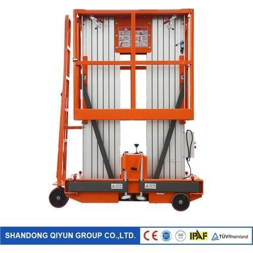 Qiyun Brand 12m Double Masts Aluminum Aerial Lift Platform Hydraulic Vertical Lift Platform Man Lift for Aerial Working